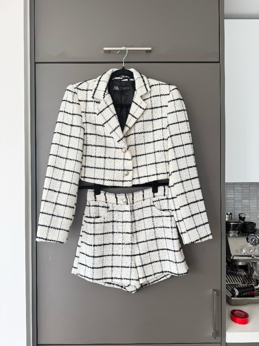 ZARA Tweed Blazer & Shorts Matching Set – Black & White Size XS - Picture 5 of 16